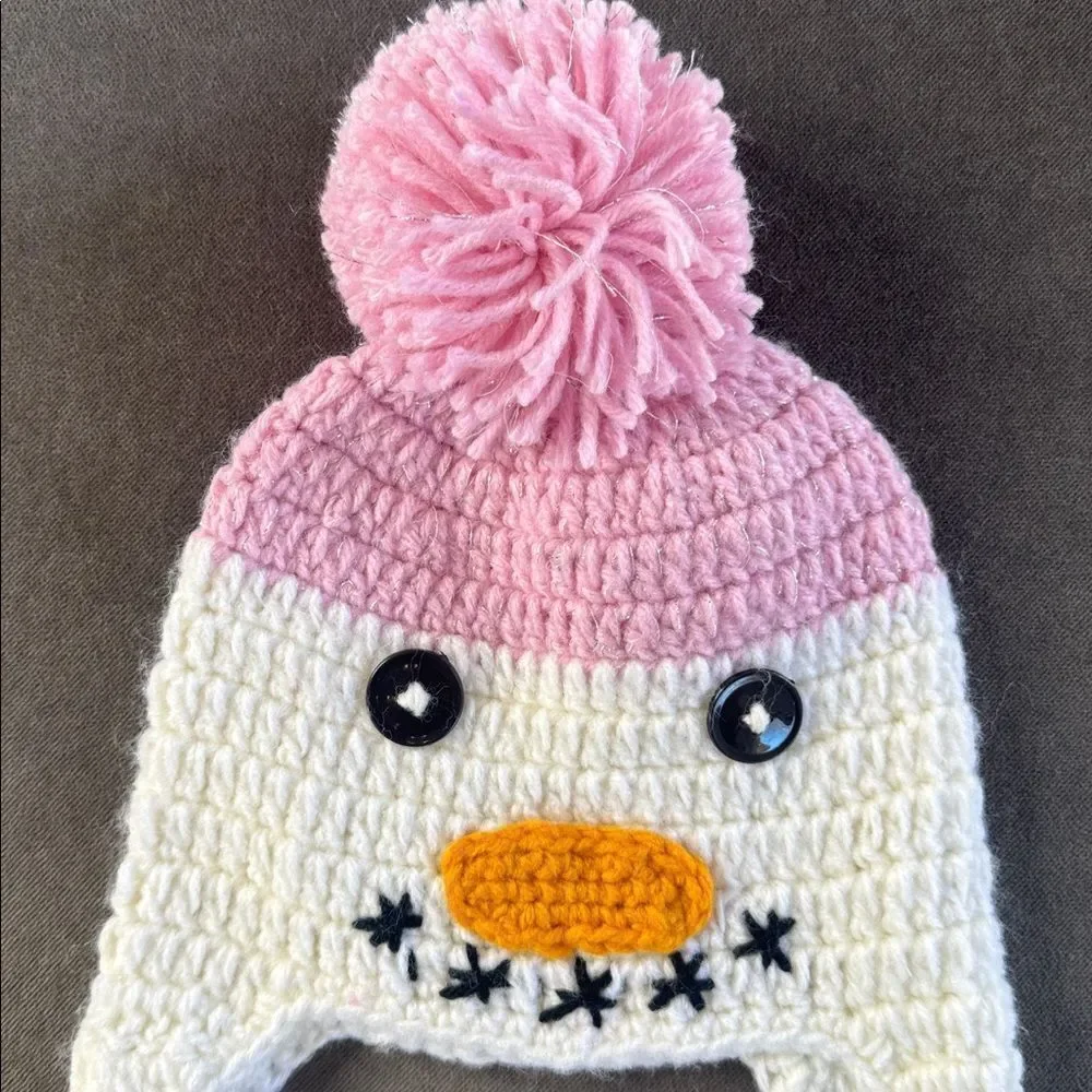 Daisy Baby Infant Toddler Snowman Beanie Hat Pink with Pom 6-12 months NEW